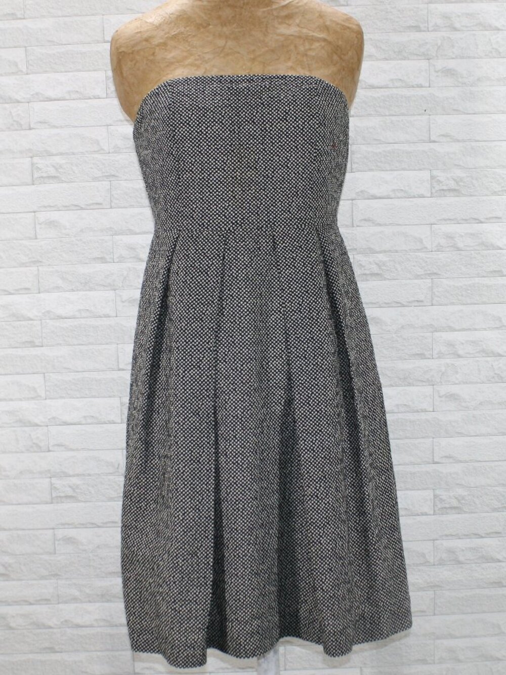 J. CREW Dress Strapless Classic Summer Pleated Navy Blue White Polka Dot 4